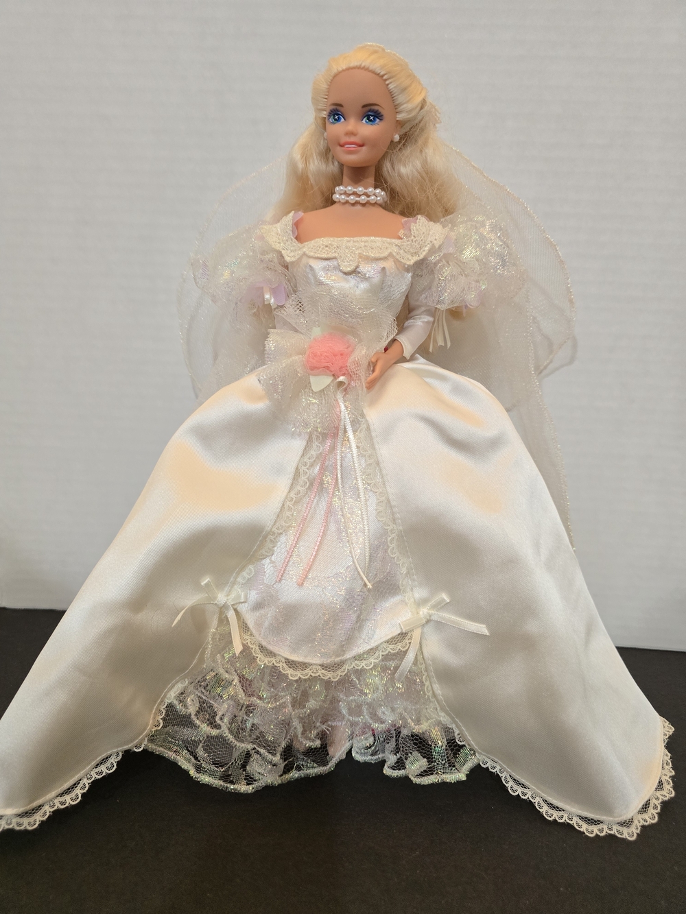 1991 Dream Bride Barbie in White Satin Gown with Pink Accent